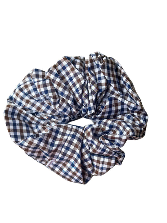 Caleido Scrunchie - Brown / Blue Check